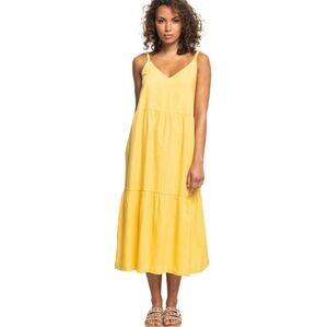 Roxy EUC Spaghetti Straps Spring Summer Vacation Yellow Small Maxi Sundress